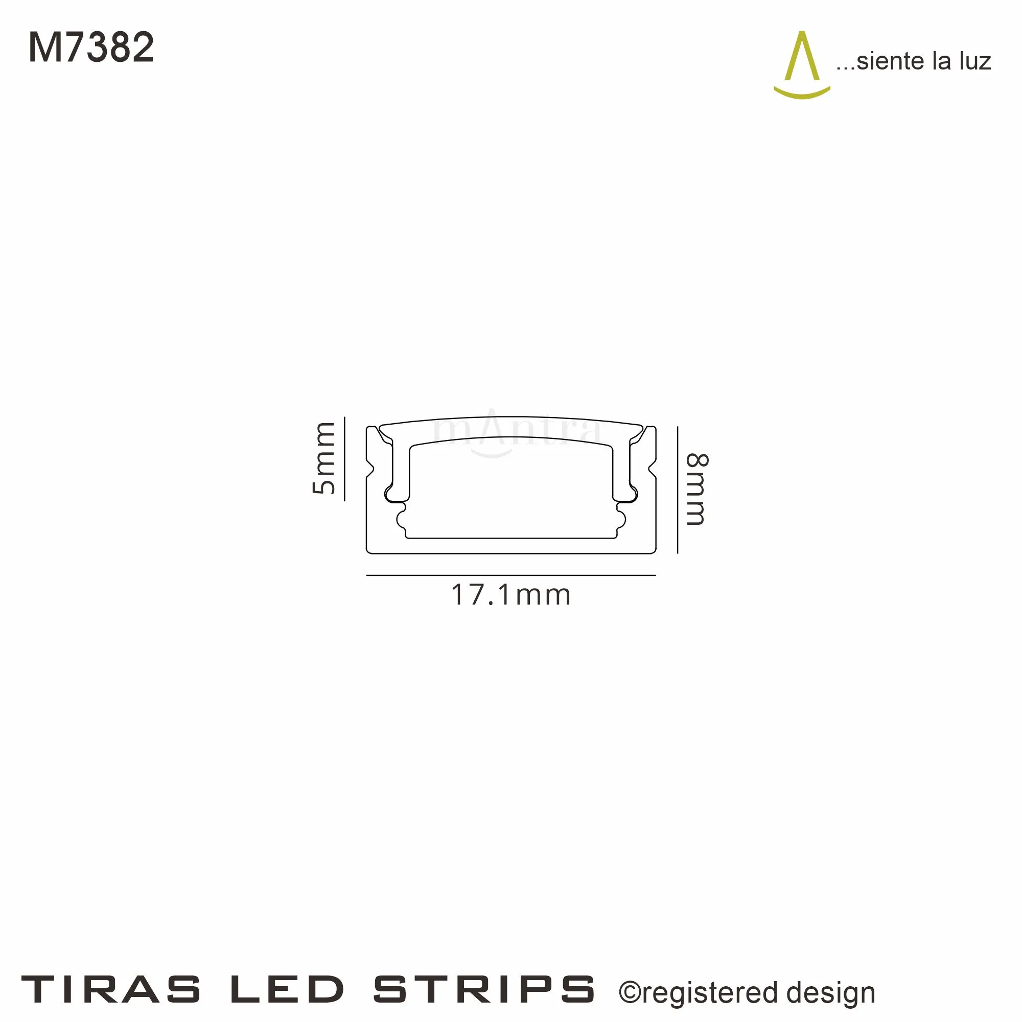 Tiras 2m, 17 x 8.5mm Aluminium Profile With Diffuser And Accessories M7382  Mantra Fusion Tiras LED Profile
